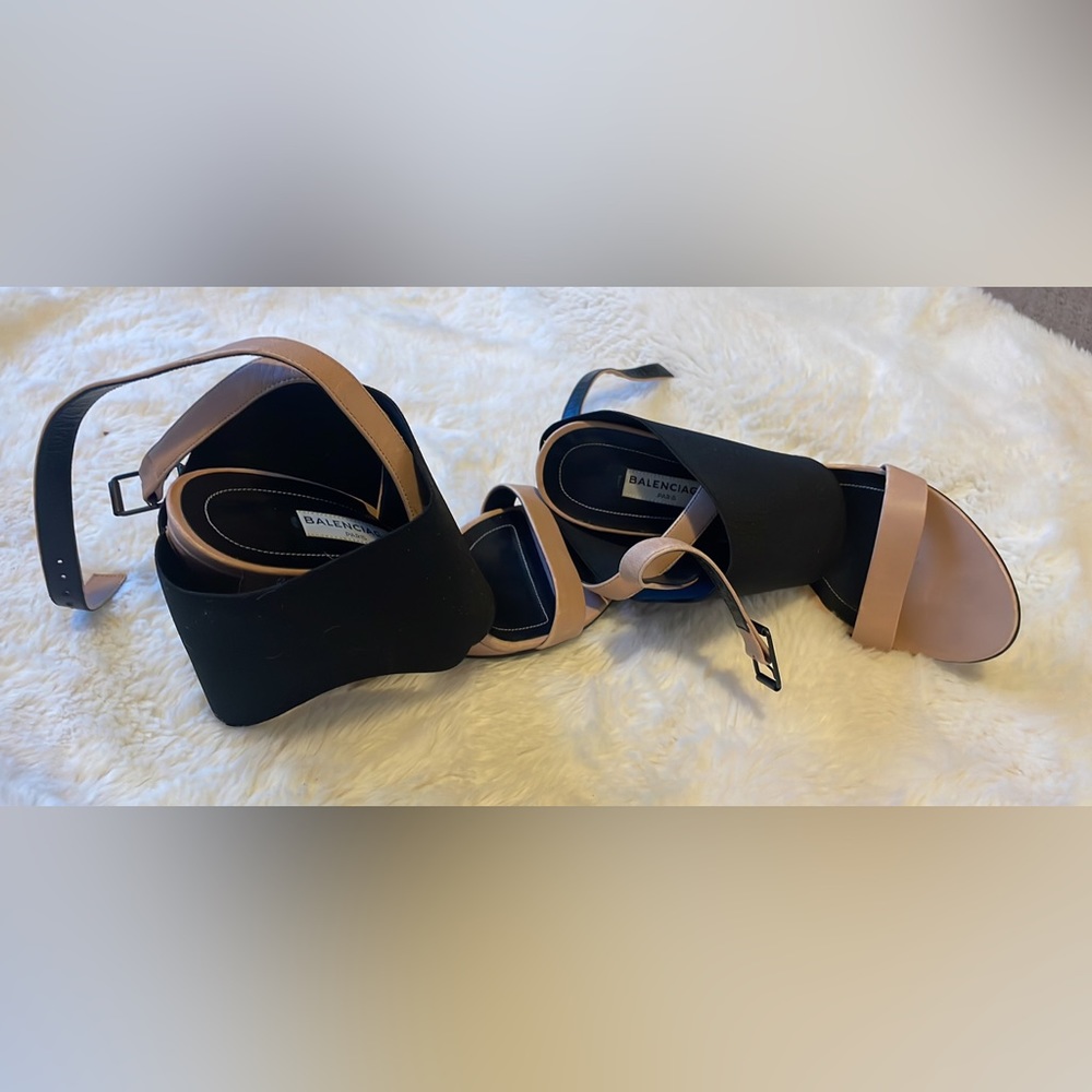 Balenciaga Black Pink New Prism Elastic Wedge Lambskin Sandals size 8US 38.5EU - Picture 2 of 3
